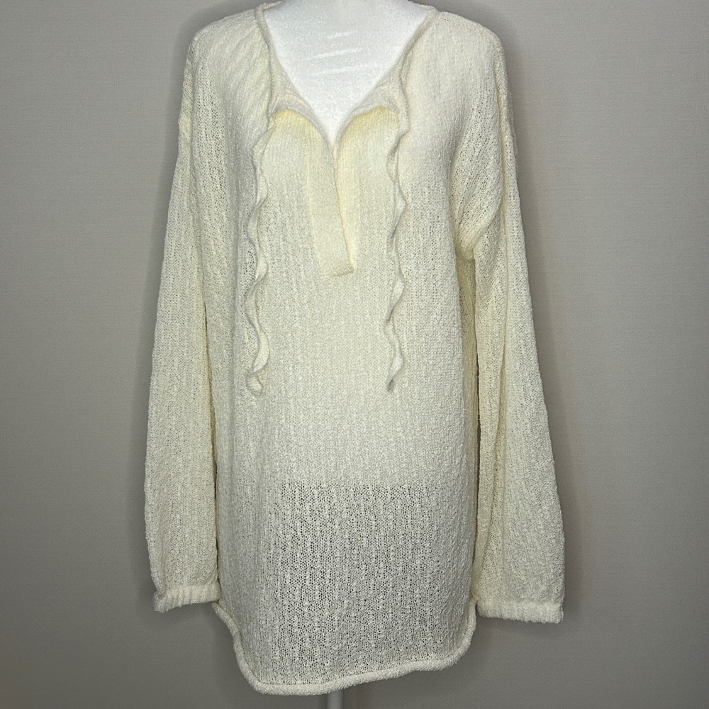Heyson Oversized Tunic Cover-Up Beach Resort Ivory Knit Top Women Large‎ NEW